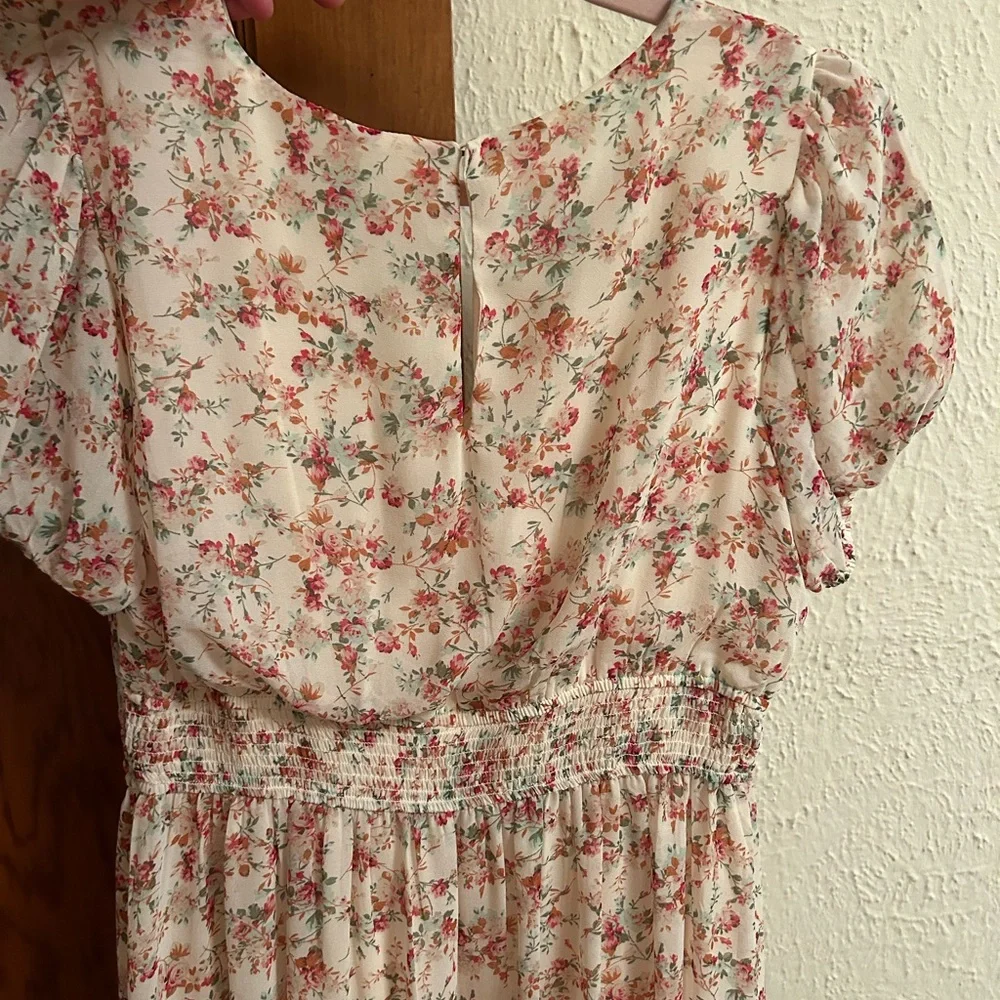 In Bloom Cream and Pink Floral Midi Dress - Picture 5 of 5